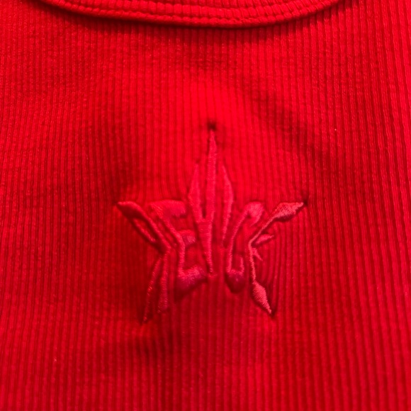 Revice- XS Red Ribbed Tank Top with Subtle Embroidered Motif - Picture 5 of 5